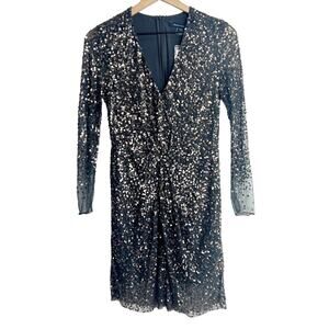 FRENCH CONNECTION EMILLE SPARKLE PEWTER SHORT DRESS V-NECK WOMEN LONG SLEEVE 4